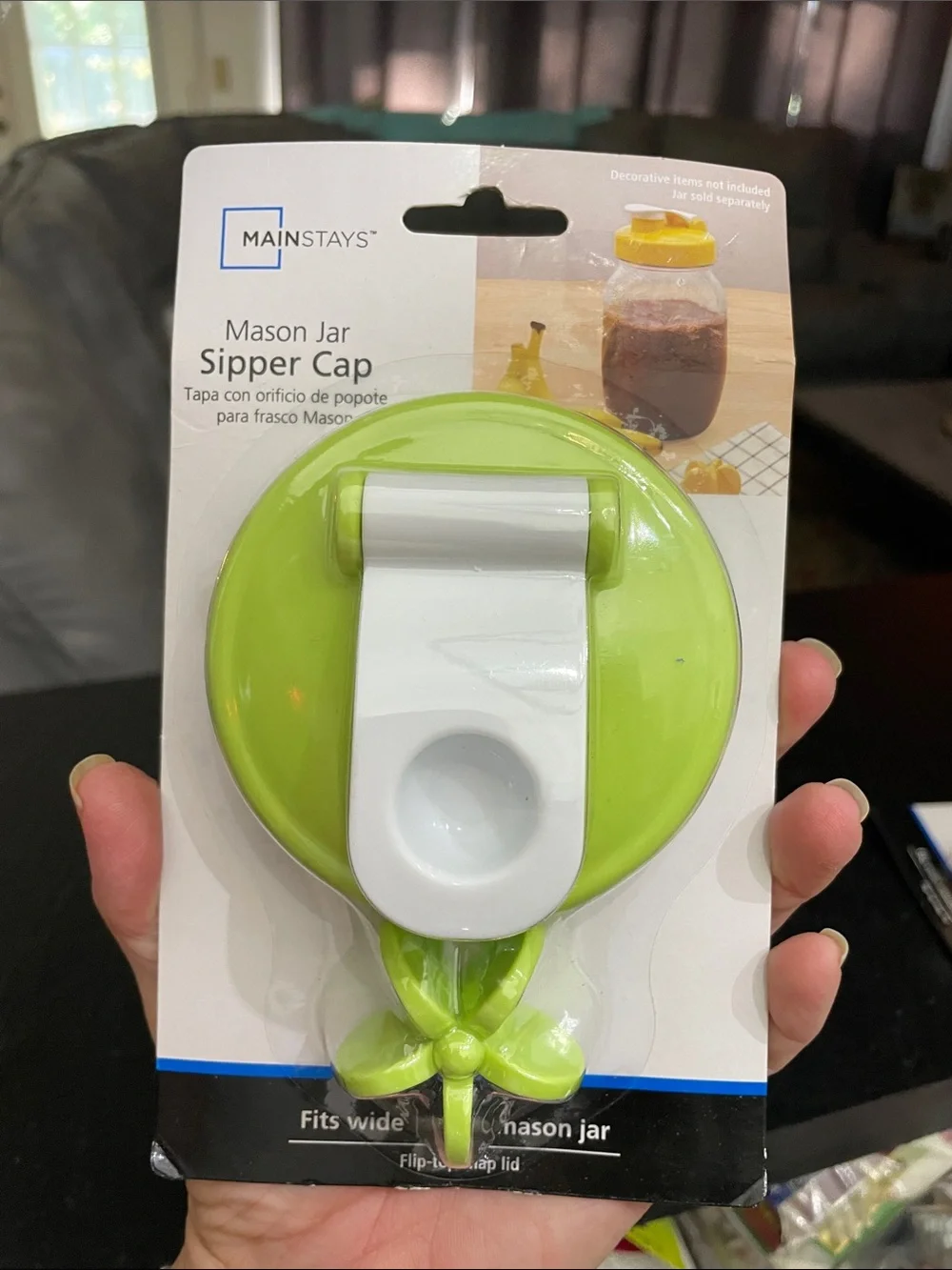 Wide-Mouth Mason Jar Sipper Cap - Green and Yellow (Set of 3) NIB
